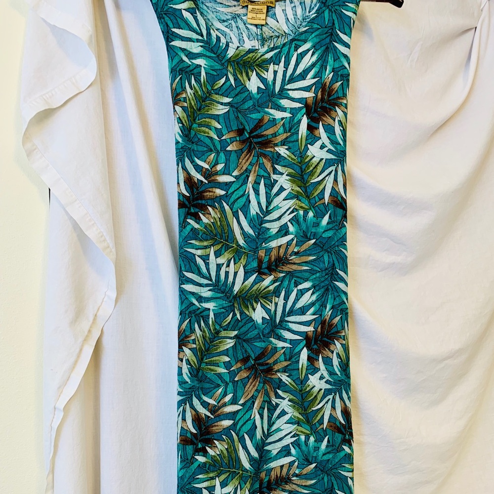 Lagoon Blue Dress with Multi- colored Leaves